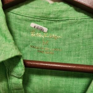 Lilly Pulitzer Vibrant Green Linen Button-Up Summer Dress Large